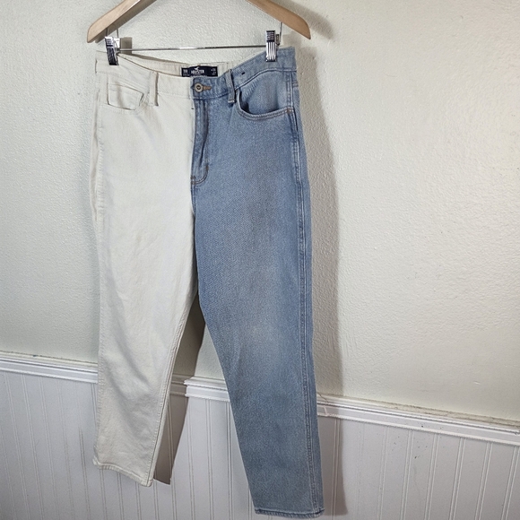 Hollister Ultra High Rise Mom Jeans Women’s 11R W30 Colorblock Blue White Denim - Picture 2 of 14